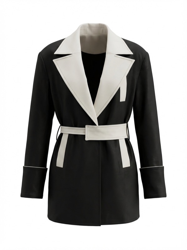 Color Block Coat In Black