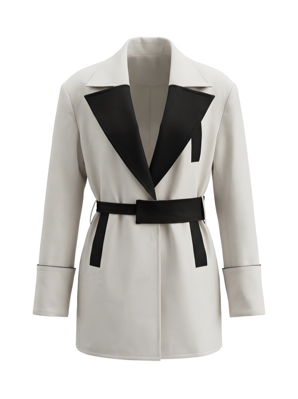 Suit Collar Belted Coat In Grey