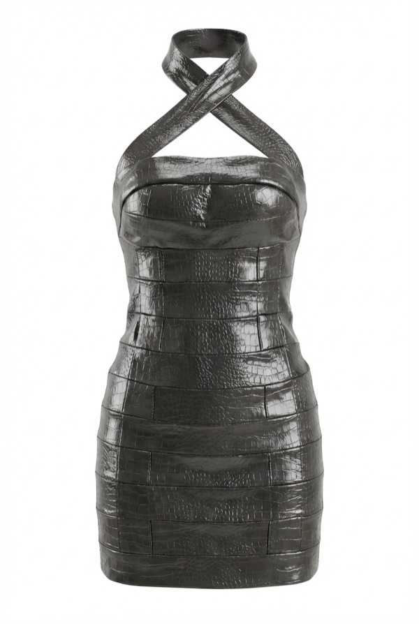 Crisscross Alligator Dress In Grey