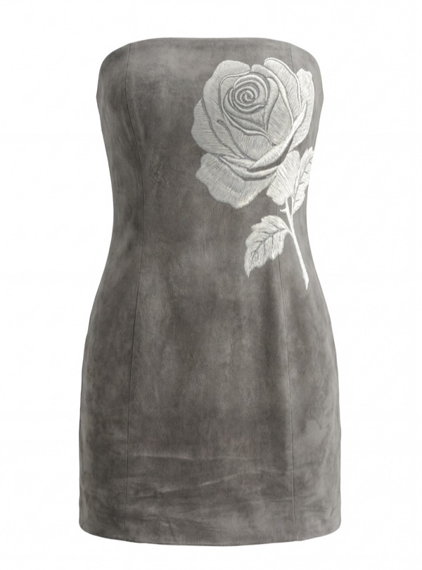 Rose Embroidered Dress 01 In Grey