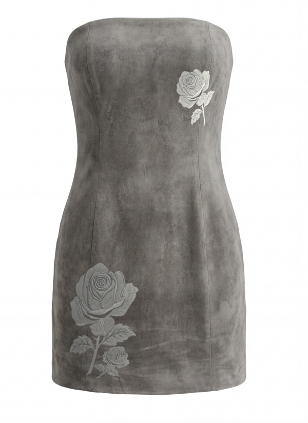 Rose Embroidered Dress 02 In Grey