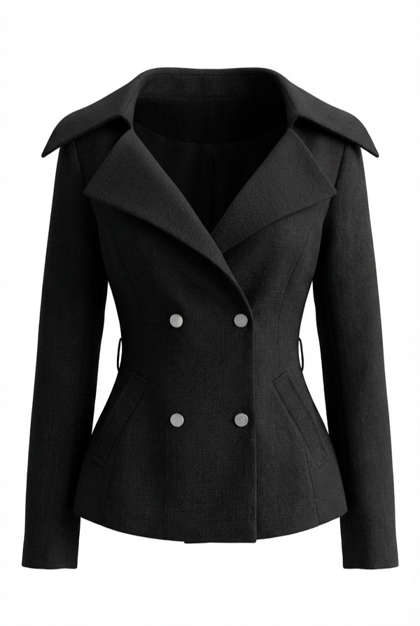 Double-Breasted Lapel Jacket In Black