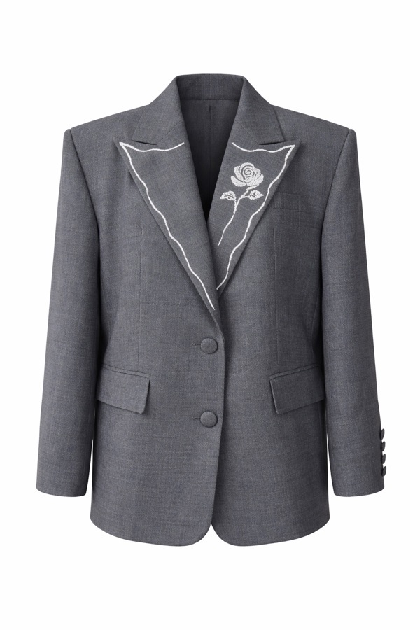 Lapel Embroidery Jacket In Grey