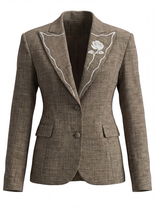 Collared Embroidery Jacket In Brown