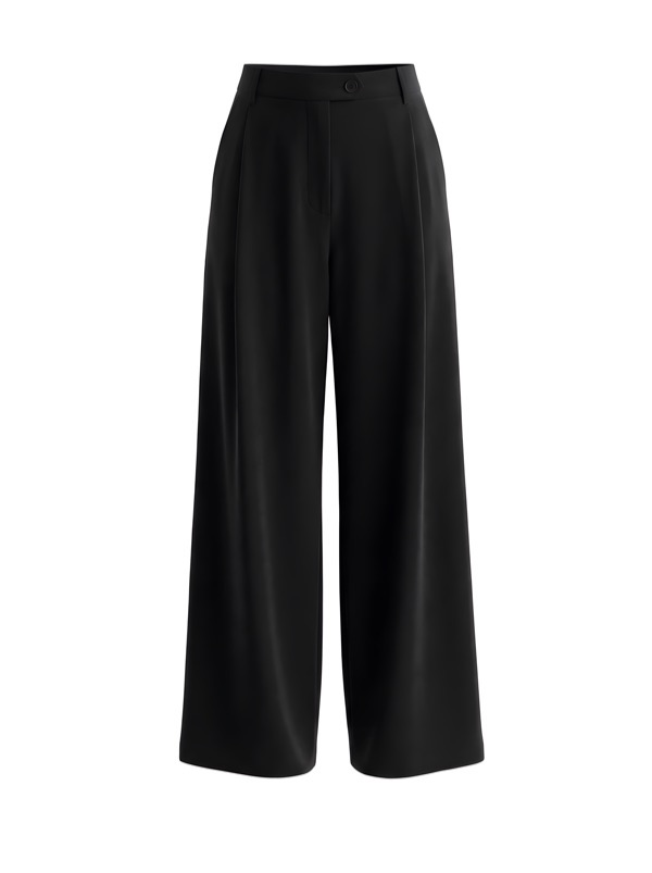 Wide-Leg Pleated Trousers In Black