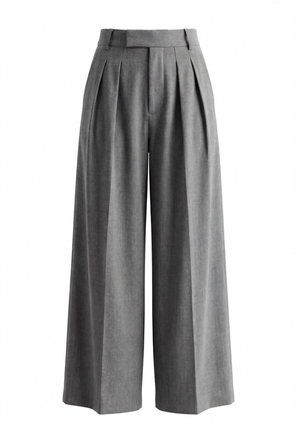 Wide-Leg Pleated Trousers 01 In Grey