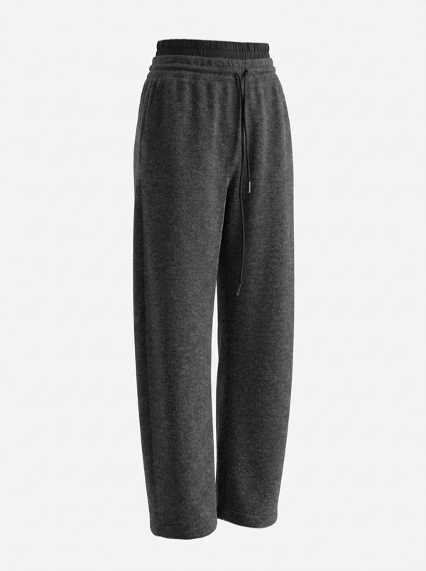 Drawstring Wide-Leg Trousers In Grey