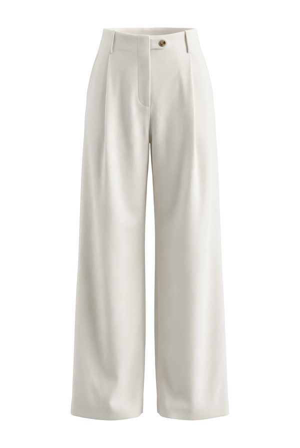 Gold-Button Wide-Leg Trousers In Ivory