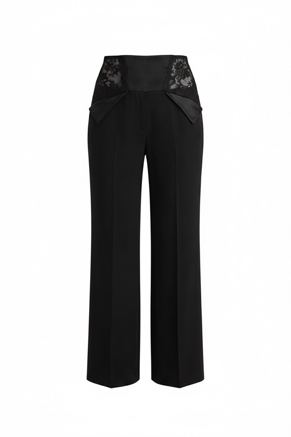 Lace Panelled Wide-Leg Trousers In Black