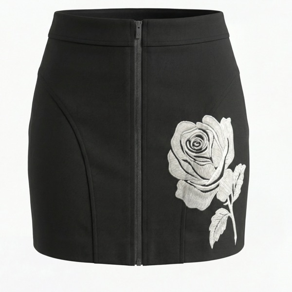 Zipper Embroidery Skirt In Black