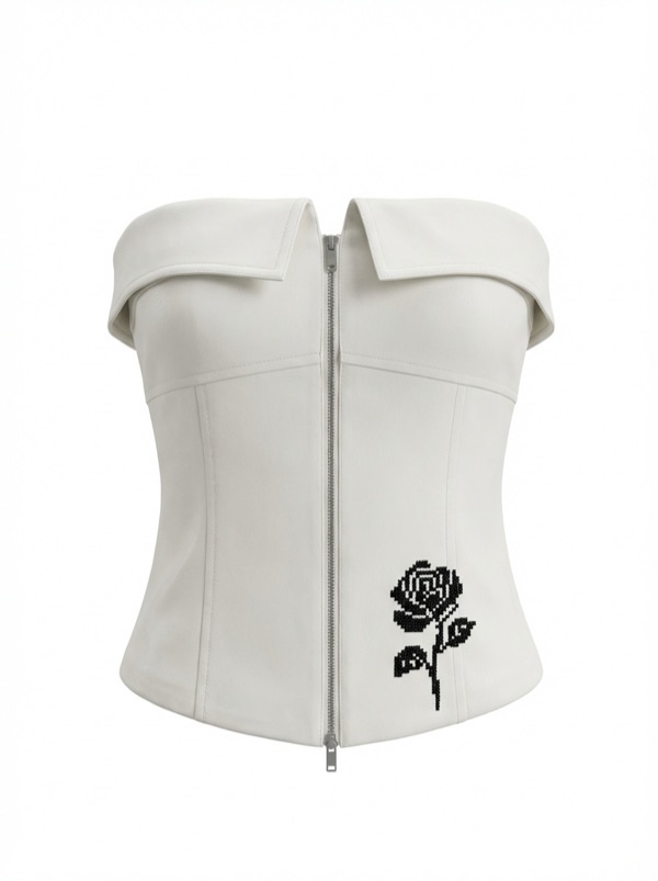 Zipper Lapel Shirt In White