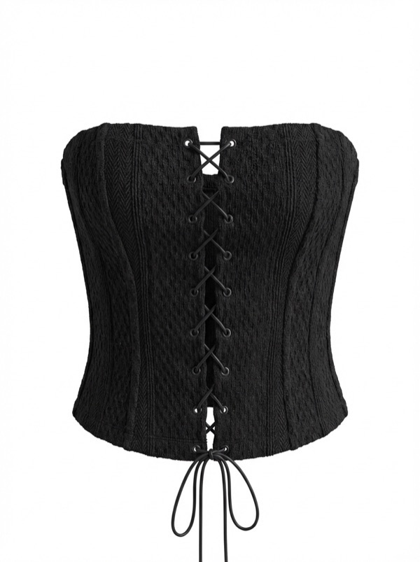 Jacquard Lace-Up Corset In Black