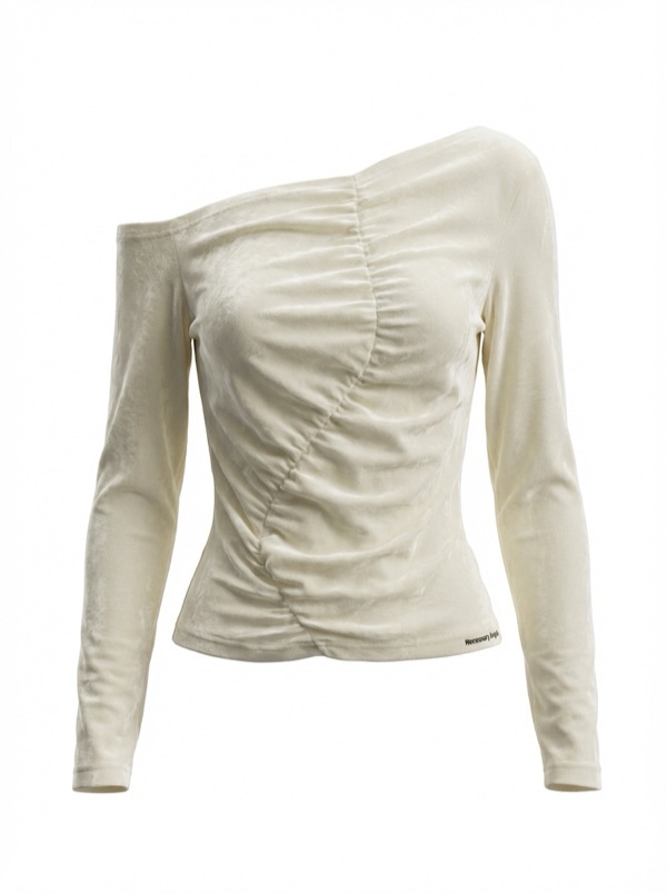 Off-The-Shoulder Ruffled Shirt In Camel