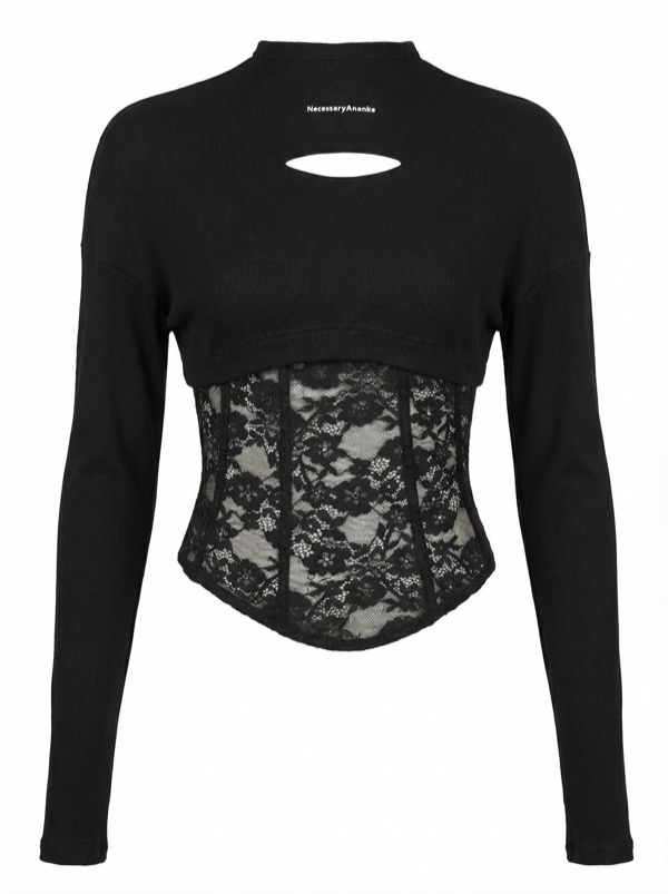 Lace Panelled Top In Black