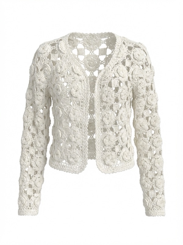 Crochet Applique Sweater In White