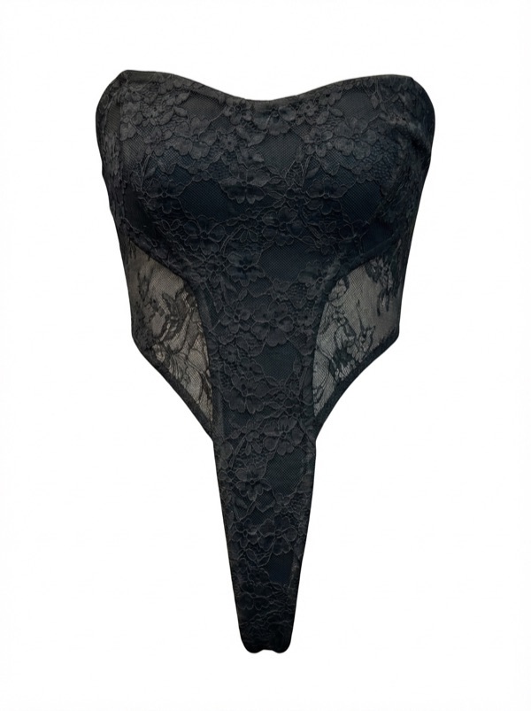 Lace Patchwork Bodysuit In White