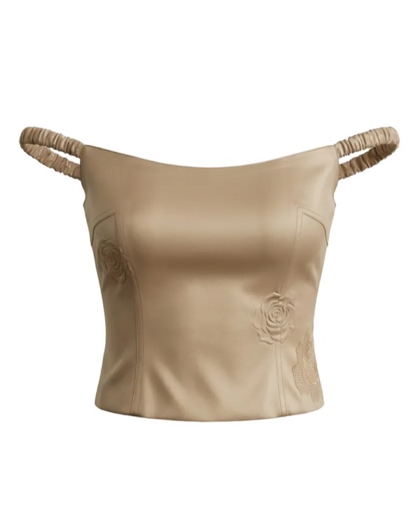 Rose Embossed Vest In Camel