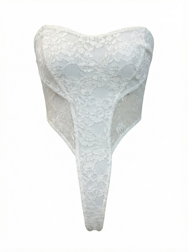 Lace Strapless Bodysuit in White