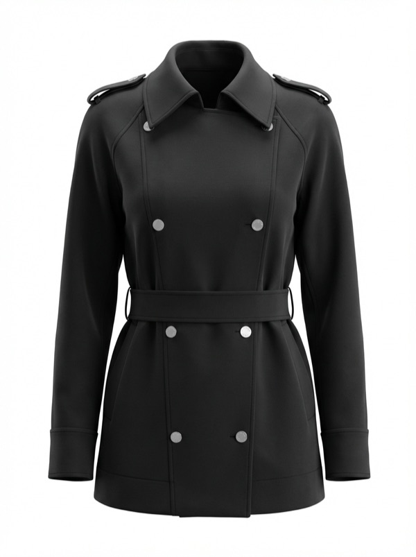 Double-breasted Belted Coat in Black