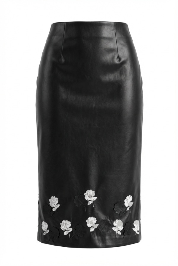 Leather Lace Skirt in Black