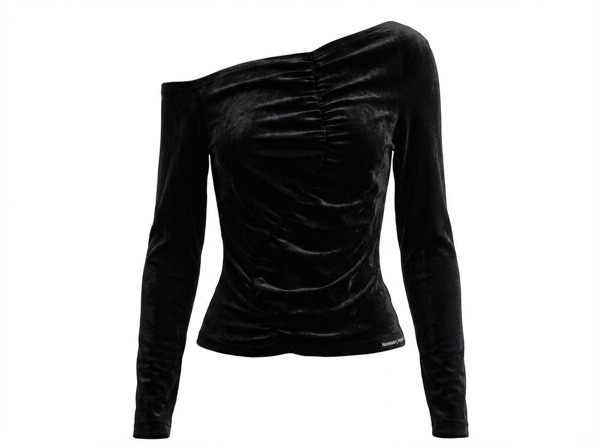 Ruched Asymmetric Shirt in Black